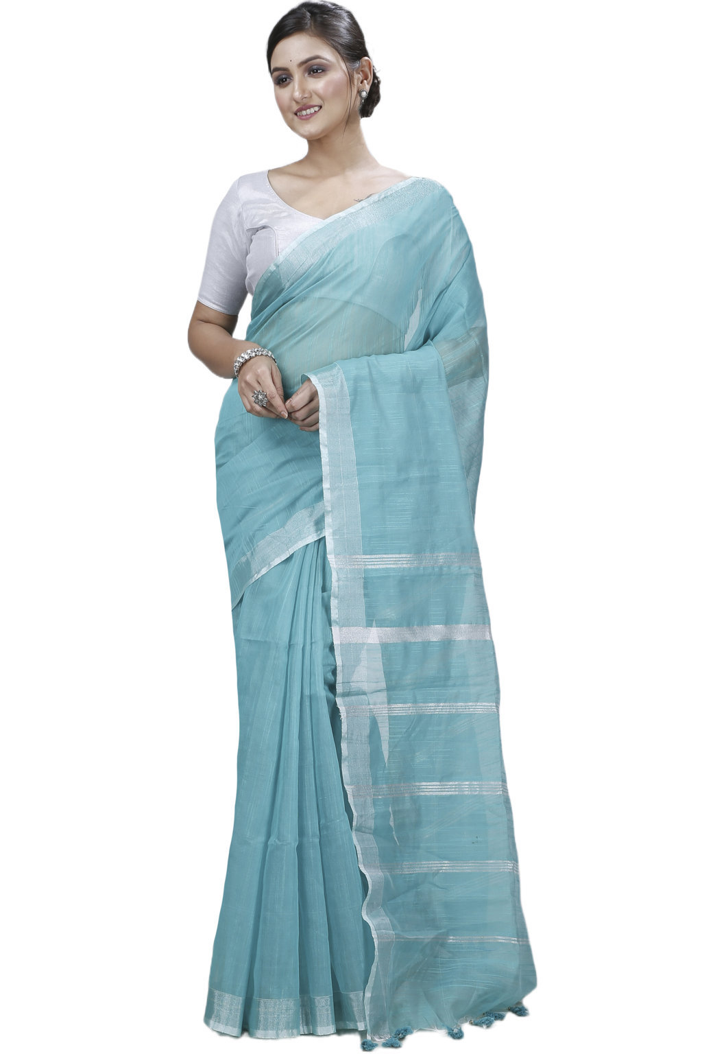 Green Blended Cotton Toshini Hand Loom Saree (1184)